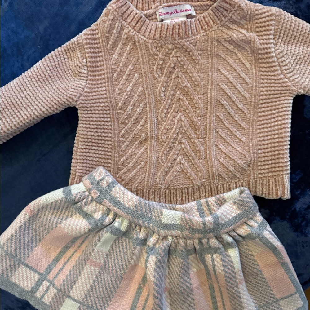 Tommy Bahama Beige Sweater and Plaid Skirt Set